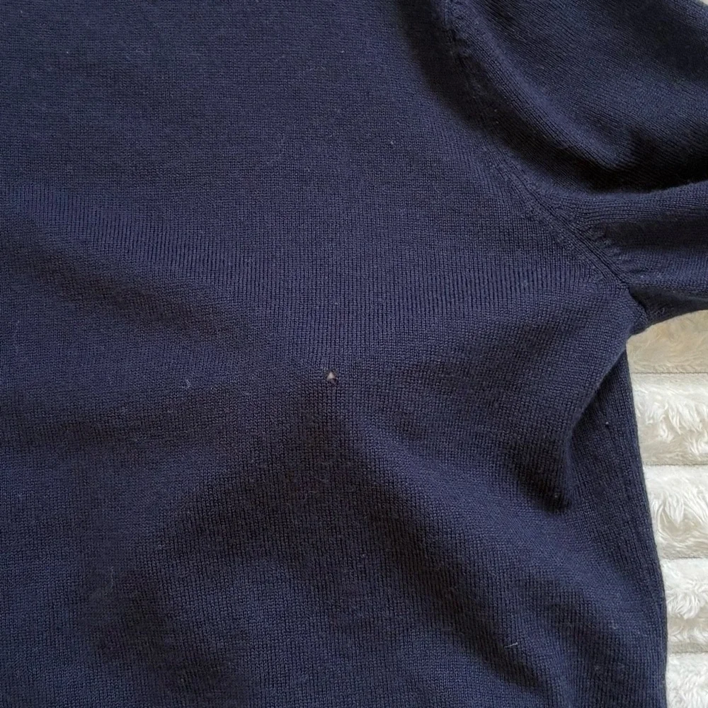 SAKS FIFTH AVENUE Wool Sweater V Neck Cut Navy Blue Large - Picture 5 of 9